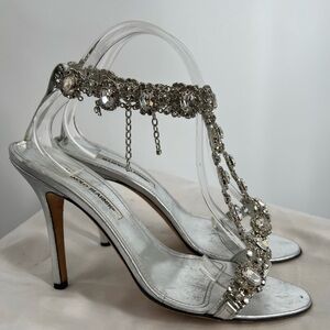 Manolo Blahnik Women's Open Toe Silver Jewel Heeled Sandals EUR Size 40 US Sz 10